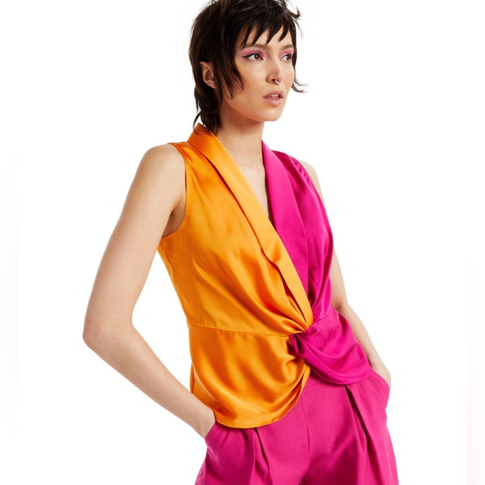 INC International Concepts NWOT Colorblocked Twist-Front Two-tones blouse